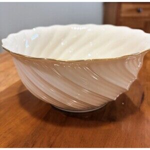 Lenox Swirl Fluted Serving Bowl 9inch Scalloped Gold Rim Made In USA